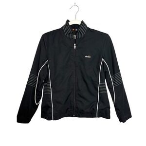 Ellesse Track Jacket Women's S Black Full Zip Athletic Y2K Piping